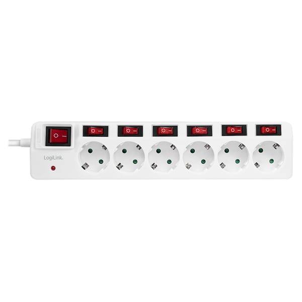 LogiLink LPS250 jatkojohto 1,5 m 6 AC-pistorasia(a) Sisätila Valkoinen