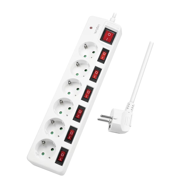 LogiLink LPS250 stikdåse 1,5 m 6 AC stikkontakt(er) Indendørs Hvid