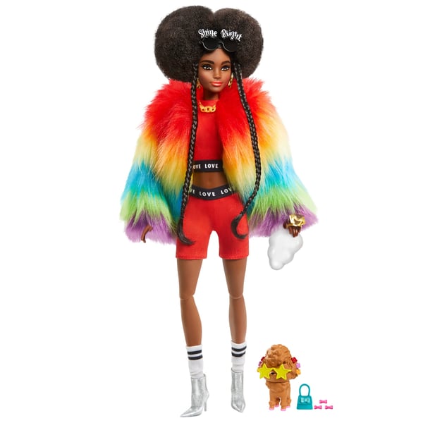 Barbie Extra Doll #1 in Rainbow Coat with Pet Poodle