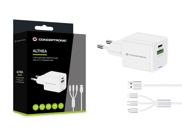 Conceptronic ALTHEA16W mobiililaitteen laturi Universaali Valkoinen AC Pikalataus Sisätila