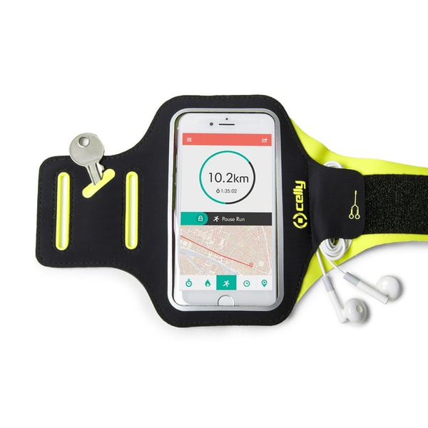 Celly Armband - Smartphone mobiltelefonfodral 16,5 cm (6.5") Armbands skydd Svart, Gul