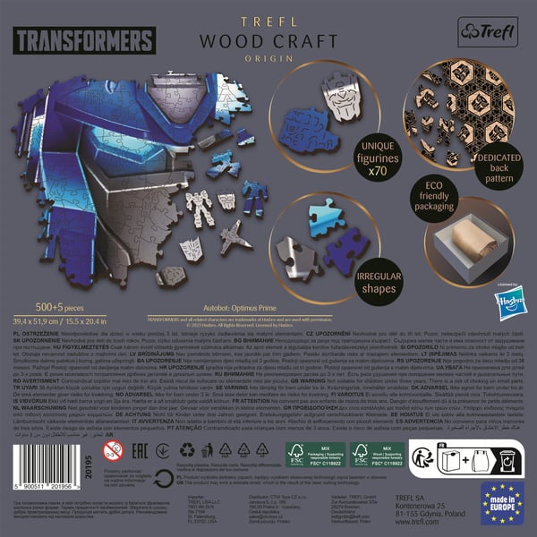 Transformers Wooden Shaped Puzzle 500+5 Puslespil 505 stk Tegnefilm