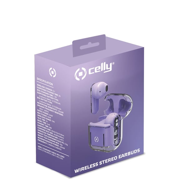 Celly SHEER Headset True Wireless Stereo (TWS) I öra Samtal/musik Transparent, Violett