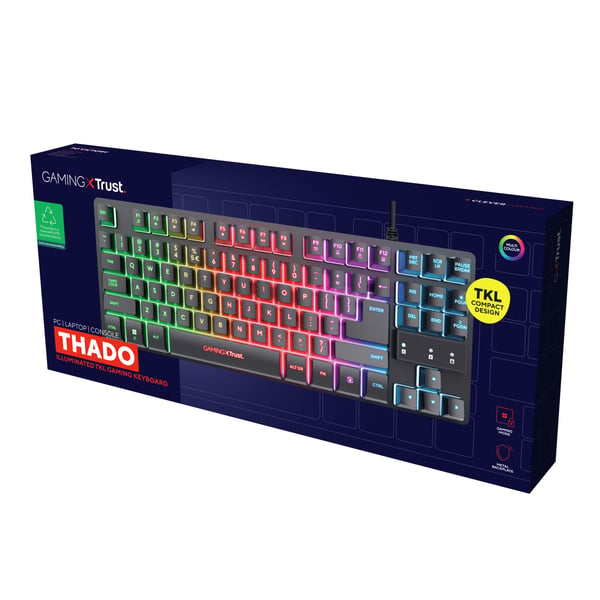 Trust GXT 833 Thado tastatur Spil USB Hollandsk Sort, Sølv