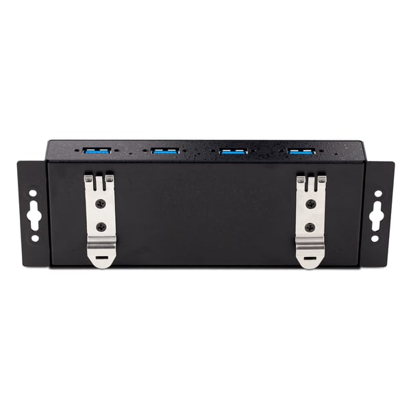 StarTech.com Industriell USB 3.0 5 Gbps-hubb med 4 portar. Robust USB-hubb med ESD- och överspänningsskydd. DIN-, vägg- eller skrivbordsmonterbar USB-A-hubb. USB-expander med låsbara portar, kraftig