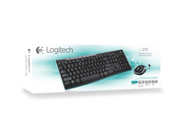 Logitech MK270 combo, Pan Nordic trådlös, svart mus och tangentbord