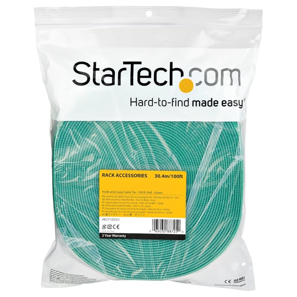 StarTech.com HKLP100GN kabelsamler Krog og løkke kabelbinder Nylon Grøn 1 stk