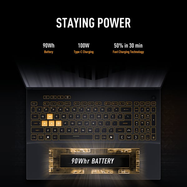 ASUS TUF Gaming FX610JM-TU120W Intel® Core™ i7 i7-14650HX Kannettava tietokone 40,6 cm (16") WUXGA 16 GB DDR5-SDRAM 512 GB SSD NVIDIA GeForce RTX 5060 Wi-Fi 6 (802.11ax) Windows 11 Home Musta QWERTY