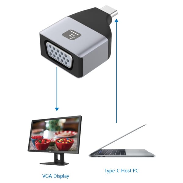 Techly IADAP USBC-VGAC USB grafisk adapter 1920 x 1200 pixel Sort, Sølv