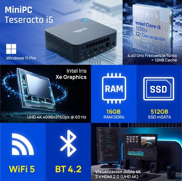 iggual Teseracto Pro Intel® Core™ i5 i5-1235U 16 GB DDR4-SDRAM 512 GB SSD Mini PC Mini-PC Svart