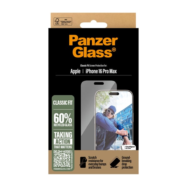 PanzerGlass ® Screen Protector iPhone 16 Pro Max | Classic Fit Genomskinligt skärmskydd Apple 1 styck