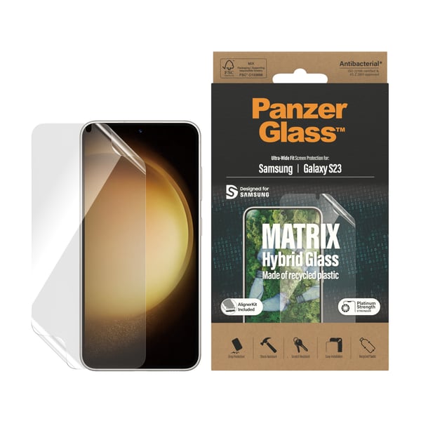 PanzerGlass ® ECO MATRIX Skærmbeskyttelse Samsung Galaxy S23 | Ultra-Wide Fit m. AlignerKit