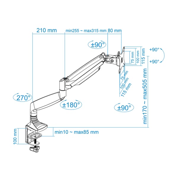 TooQ DB3032TNR-S monitorin kiinnike ja jalusta 81,3 cm (32") Vastaanotto Hopea