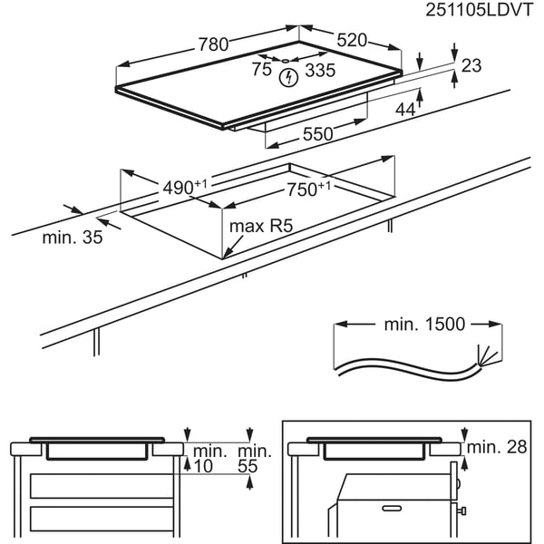 Electrolux EIV83443CT Svart Inbyggd 80 cm Induktionshäll med zon 4 zone(s)