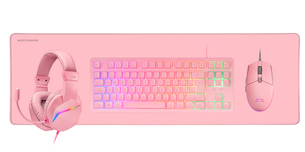 Mars Gaming MCP-RGB3P tangentbord Mus inkluderad Spela USB QWERTY Portugisisk Rosa