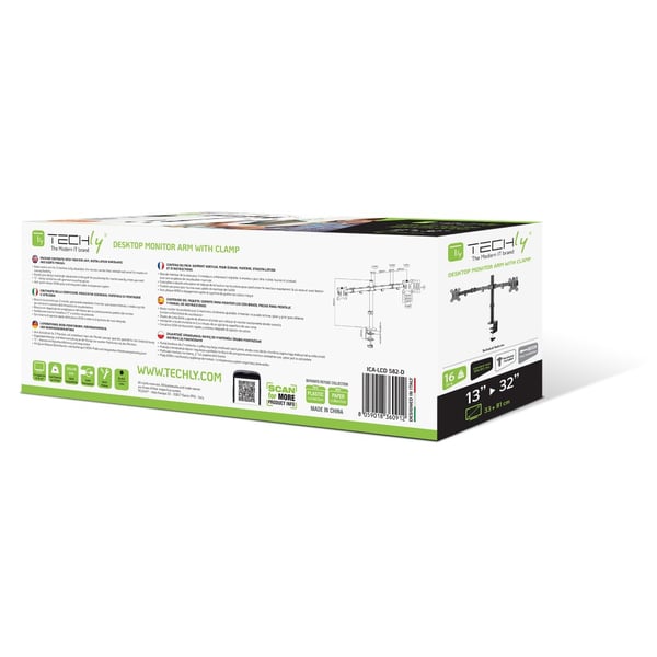 Techly ICA-LCD 582-D skærmbeslag og -stativer 81,3 cm (32") Skrivebord Sort
