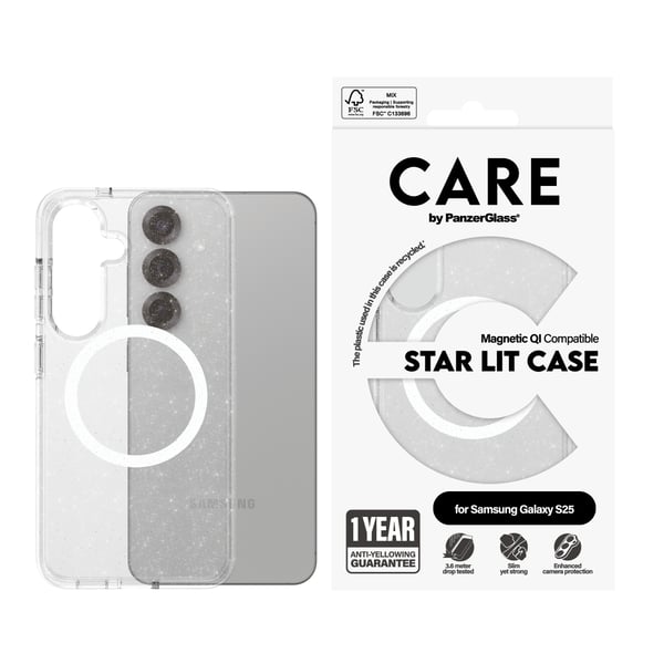 PanzerGlass CARE™ by ® Star Lit Case m. Hvid Qi Compatible Samsung Galaxy S25