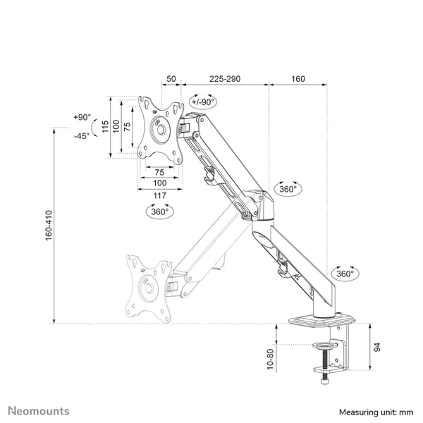 Neomounts DS70-700BL1 skærmbeslag og -stativer 68,6 cm (27") Skrivebord Sort