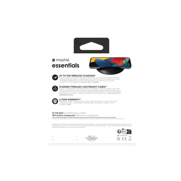 mophie essentials wireless charging pad 15W Smartphone Svart USB Trådlös laddning inomhus