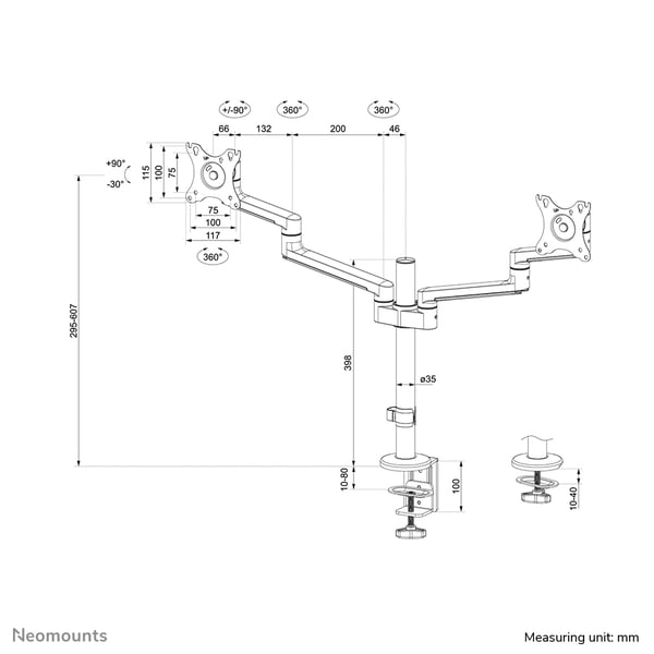 Neomounts DS60-425WH2 fäste och ställ till bildskärm 68,6 cm (27") Bord Vit