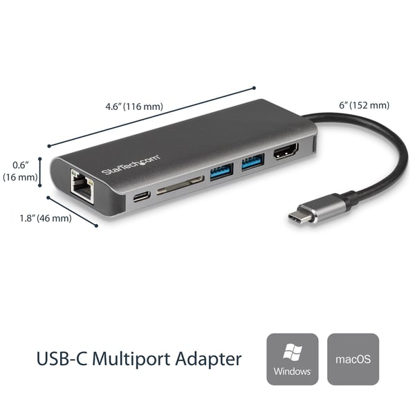 StarTech.com DKT30CSDHPD kannettavien tietokoneiden telakka ja porttitoistin Langallinen USB 3.2 Gen 1 (3.1 Gen 1) Type-C Musta, Harmaa