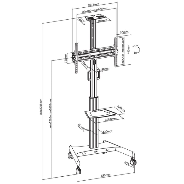 Vivolink VLFS3266C TV-kiinnike 165,1 cm (65") Musta