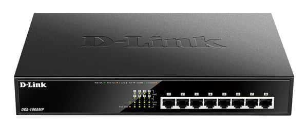 D-Link DGS-1008MP nätverksswitchar Ohanterad Gigabit Ethernet (10/100/1000) Strömförsörjning via Ethernet (PoE) stöd 1U Svart