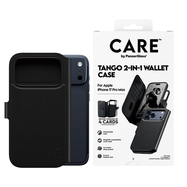 PanzerGlass CARE™ by ® Tango 2-in-1 Wallet Case w. MagSafe iPhone 17 Pro Max matkapuhelimen suojakotelo Suojus Musta