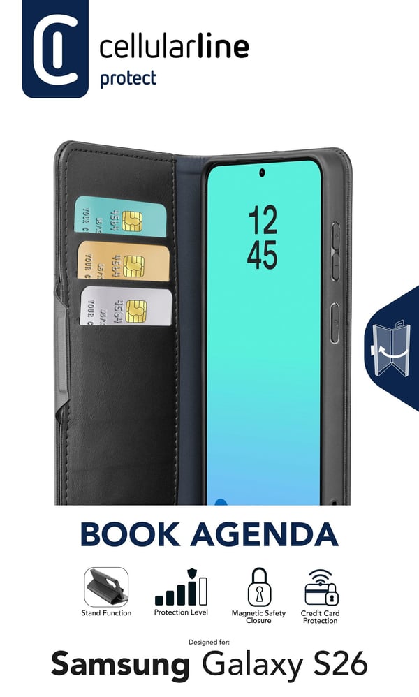Cellularline BOOKAG2GALS26K mobiltelefonfodral 17 cm (6.7") Folio Svart