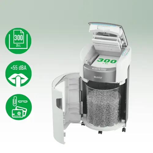 Leitz IQ OptiMax Autofeed Office 300 Dokumentförstörare P5 Micro Cut