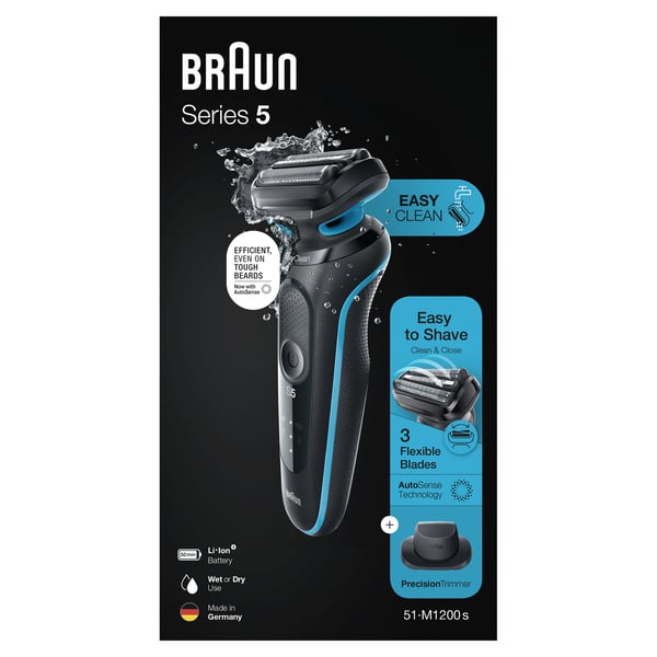 Braun Series 5 51-M1200s rakapparater för män Folierakapparat Trimmer Svart, Blå