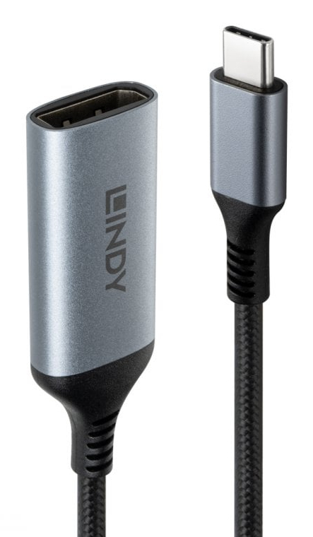 Lindy 43426 videokaapeli-adapteri 0,15 m USB Type-C DisplayPort Harmaa, Musta