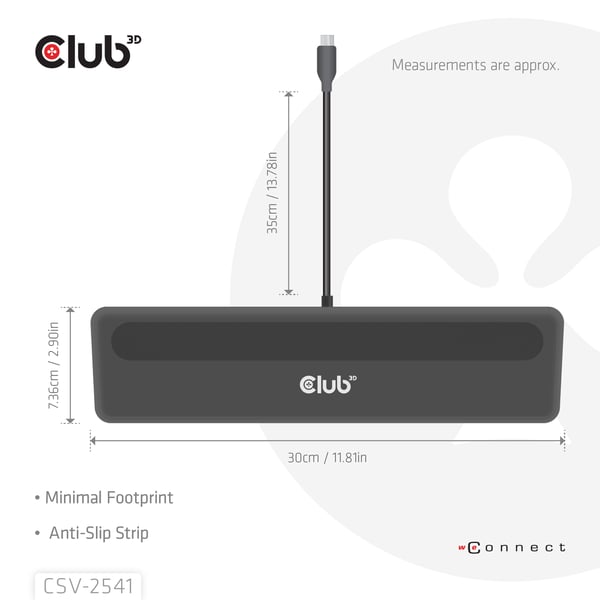 CLUB3D CSV-2541 kannettavien tietokoneiden telakka ja porttitoistin Telakointi USB 3.2 Gen 1 (3.1 Gen 1) Type-C Musta