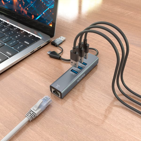 AISENS A109-1033 kannettavien tietokoneiden telakka ja porttitoistin Langallinen USB 3.2 Gen 1 (3.1 Gen 1) Type-C Harmaa