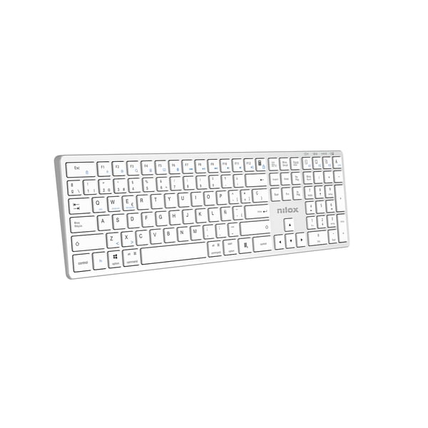 Nilox TECLADO PRO WIRELESS SILVER ESPANOL tastatur Hjemme/kontor USB + Bluetooth QWERTY Spansk Hvid