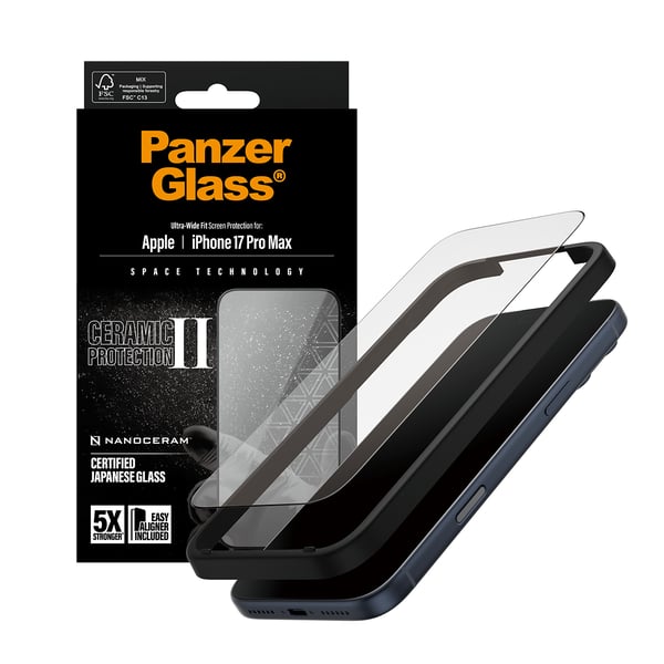 PanzerGlass ® Ceramic II Screen Protector iPhone 17 Pro Max | Ultra-Wide Fit w. EasyAligner Genomskinligt skärmskydd Apple 1 styck