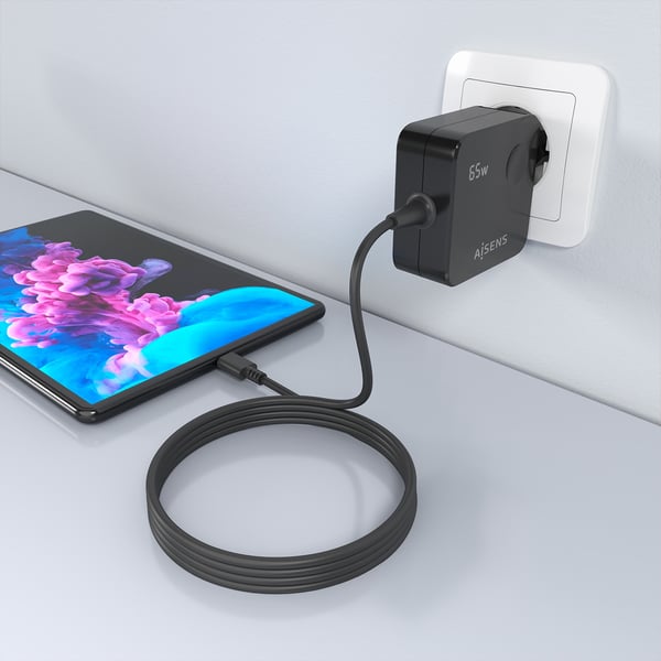 AISENS ASCH-1PD65WL85-BK mobiililaitteen laturi Matkapuhelin, Älypuhelin, Digitaalikamera, Universaali, Tabletti Musta AC Pikalataus Sisätila