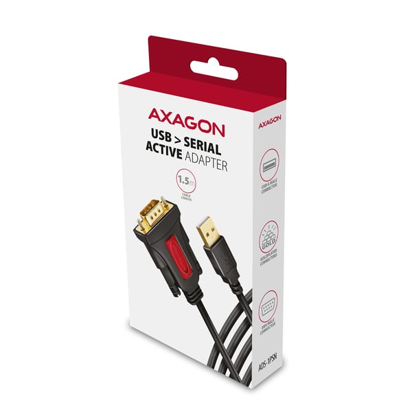 Axagon ADS-1PSN USB-A 2.0 - serial RS-232 DB9-M Prolific adapter cable 1.5m - Adapter - Digital/Daten sarjakaapeli Musta 1,5 m USB A-tyyppi