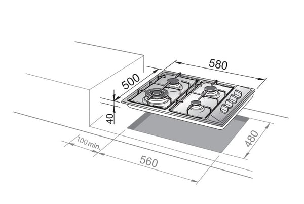 De’Longhi FLI 46 ASV kogeplade Rustfrit stål Indbygget 58 cm Gaskomfur 4 zone(s)