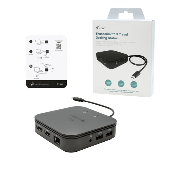 i-tec TB3TRAVELDOCKPD dockningsstationer för bärbara datorer Kabel Thunderbolt 3 Svart
