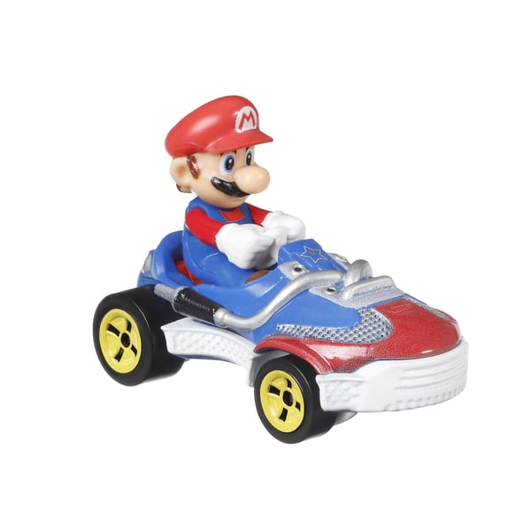 Hot Wheels Mario Kart , pakke med 4 køretøjer og 1 eksklusiv bilmodel, der kan samles på