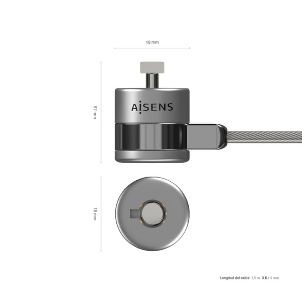 AISENS ASLK-D40K02-SL kabellås Silver 1,5 m