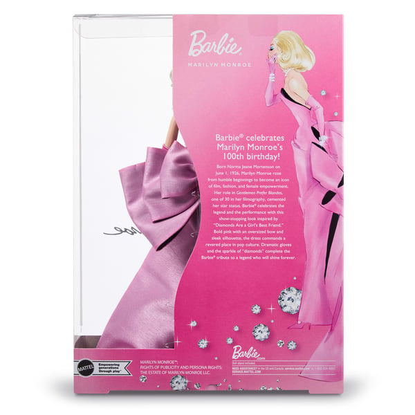 Barbie Signature Marilyn Monroe -samlardocka, klädd i den ikoniska rosa klänningen från filmen och ”diamant”-smycken