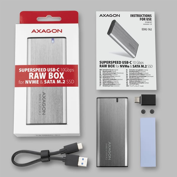 Axagon EEM2-SG2 Hölje för lagringsenheter SSD-inkapsling Grå M.2