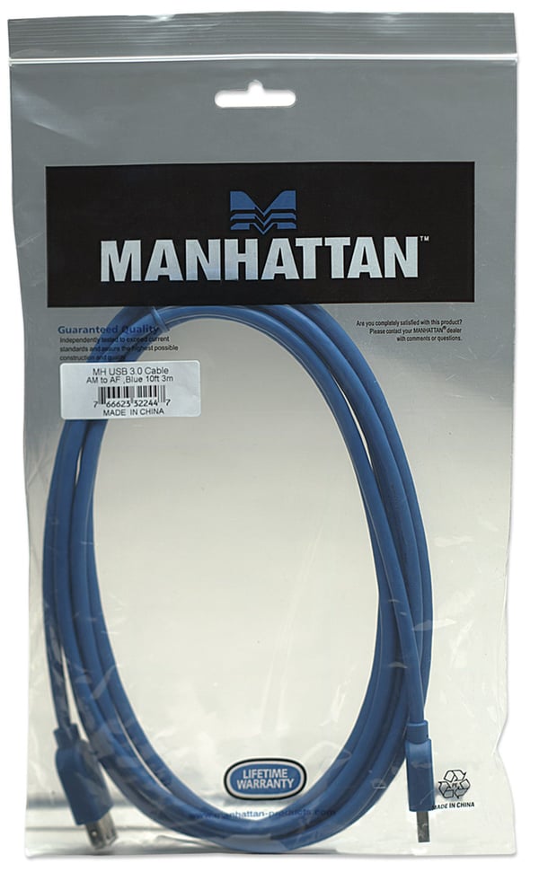 Manhattan 322447 USB-kabel USB 3.2 Gen 1 (3.1 Gen 1) 3 m USB A 5 Gbit/sek. Blå