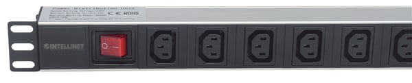 Intellinet 163620 strømforsyningsenhed (PDU) 8 AC stikkontakt(er) 1U Sort, Sølv