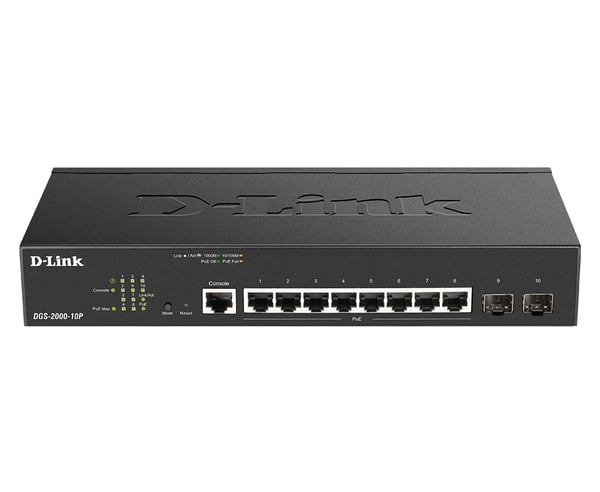 D-Link DGS-2000-10P netværksswitch Administreret L2/L3 Gigabit Ethernet (10/100/1000) Strøm over Ethernet (PoE) 1U Sort