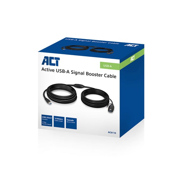 ACT AC6110 USB-kabel USB 3.2 Gen 1 (3.1 Gen 1) 10 m USB A 5 Gbit/sek. Sort