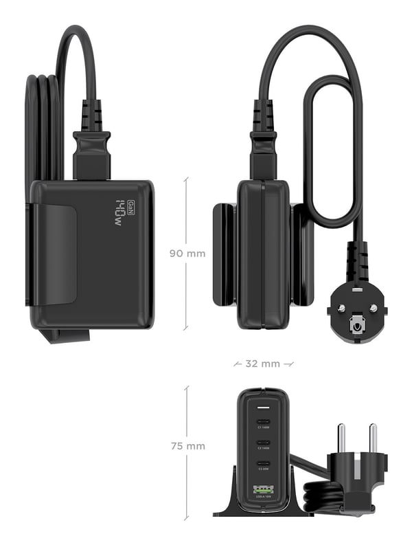 AISENS ASCH-140W4P056-BK oplader til mobil enhed Universel Sort Vekselstrøm Hurtig opladning Indendørs