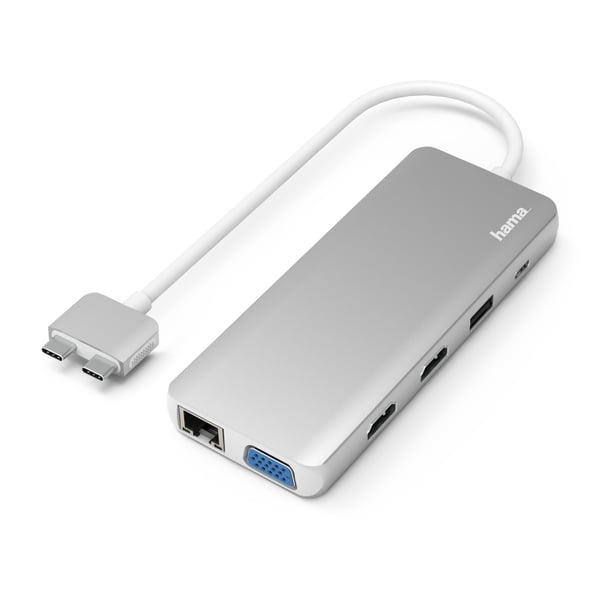 Hama 00200133 kannettavien tietokoneiden telakka ja porttitoistin USB 3.2 Gen 1 (3.1 Gen 1) Type-C Hopea, Valkoinen